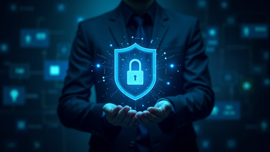 Cybersecurity Konzept, digitale Sicherheitsschild auf dunklem Hintergrund, verschlüsselte Daten-Visualisierung