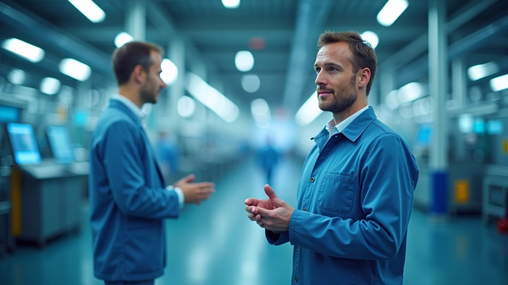 Deutsche Fertigungsanlage mit moderner Industrie 4.0 Technologie und digitalen Überwachungssystemen